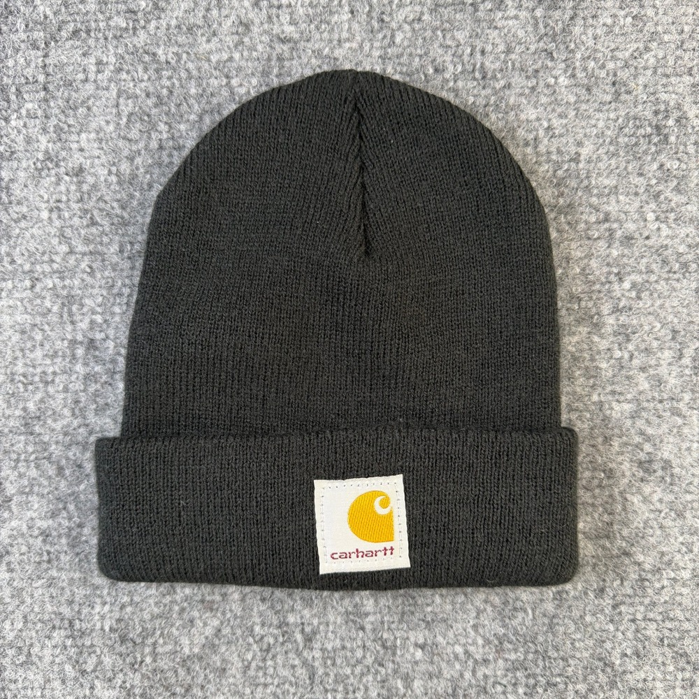 Carhartt Ribbed Knit Cuffed Beanie Toddler Logo Patch OS Black - Picture 1 of 7